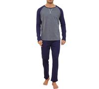 Reliwel Pijamas Hombre Invierno Algodón Largo Conjunto de Pijama de 2 Piezas para Hombre Redondo Colores Contrastantes Tops y Pantalón Largo Otoño Pijama con Bolsillos Ropa de Dormir S-XXL