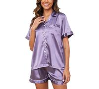 Reliwel Pijamas Mujer Verano Saten Manga Corta con Botones Shorts Set Conjunto 2 Piezas Pijama Super Suave Loungewear Ropa de Dormir S-XXL