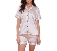 Reliwel Pijamas Mujer Verano Saten Manga Corta con Botones Shorts Set Conjunto 2 Piezas Pijama Super Suave Loungewear Ropa de Dormir S-XXL