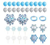 RELKLYU 1 Juego De Globos Temáticos De Copos De Nieve, 2 Piezas De Cintas De 5 M Y 8 Piezas De Insertos De Tarjetas De Pastel, Arreglo De Escena De Fiesta, Suministros De Fiesta.