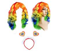 RELKLYU 1 Peluca Arcoiris Y 1 Diadema De Arcoiris, Accesorios De Ropa De Fiesta, Pelucas Creativas, Pelucas De Mujeres, Elees Pelucas De Personalidad.