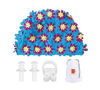 RELKLYU 1 Pieza De Tapa De Natación De Flores, 1 Pieza De Tapones para Los Oídos, 1 Pieza De Clip De Nariz Y 1 Pieza De Bolsa De Almacenamiento De Osos, Equipo De Natación, Linda Gorra De Natación.