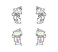 RELKLYU 2 Pares De Pendientes Llenos De Diamantes, Lindos Estilo De Gato, Joyas De Moda, Pendientes Elees para Mujeres Y Pendientes De Animales Interesantes.