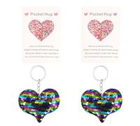 RELKLYU 2 Piezas De Bolsillos En Forma De Corazón De Resina De Color Lo Abrazan, 1 Pieza De Anillo De Llave De Lentejuelas, Adornos Decorativos Creativos Personalizados, Regalos Conmemorativos.