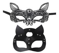 RELKLYU 2 Piezas De Máscara De Gato Negro, Máscara De Encaje De Cuero Creativo, Accesorios De Escenario De Actuación, Decoración Facial De La Fiesta De Baile De Carnaval.