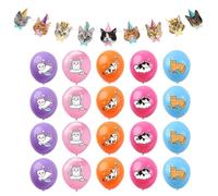 RELKLYU 20 Globos De Gato De Dibujos Animados Y 1 Bandera, Decoración De Cumpleaños con Temática De Mascotas, Globos para Fiestas Infantiles, Accesorios para Fiestas Navideñas.