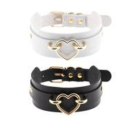 RELKLYU Collar De Cuero De 2 Piezas, Metal En Forma De Corazón, Cubierta De Cuello De Esclavitud De Personalidad Retro, Universal para Mujeres, Collar Punk Ajustable.