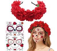 RELKLYU Diadema De Flores y Parches De Cara De 2 Piezas, Accesorios Creativos para Ropa De Fiesta, Suministros De Mascaradas
