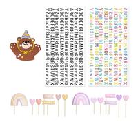 RELKLYU Inserto De 14 Piezas De Tarta De Pastel, 1 Pieza De Complemento De Oso Y Pegatinas De 2 Letras, Lindas Decoraciones De Pastel, Suministros para La Fiesta De Cumpleaños para Niños.