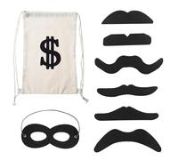RELKLYU Mochila De Letrero De 1 Dólar, 1 Máscara para Los Ojos Y 6 Barba, Bolsillo con Cordón, Accesorios De Mascaradas, Suministros De Juego De Roles.