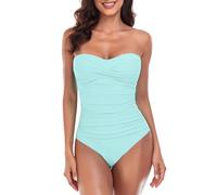 RELLECIGA, Bañador de una pieza sin tirantes para mujer, Azul Huevo de Petirrojo, XL