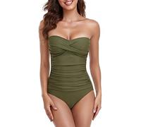 RELLECIGA - Bañador de una Pieza sin Tirantes para Mujer, Verde Militar, Large