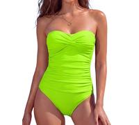 RELLECIGA - Bañador de una Pieza sin Tirantes para Mujer, Verde neón, M