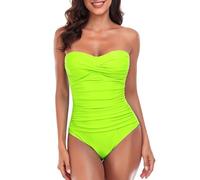 RELLECIGA - Bañador de una Pieza sin Tirantes para Mujer, Verde neón, XL