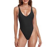 RELLECIGA Women's Black High Cut Scoop Back One Piece Swimsuit Size Large