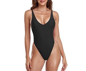 RELLECIGA Women's Black High Cut Scoop Back One Piece Swimsuit Size Large