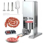 Rellenador eléctrico de salchicha, máquina de salchicha de 8.5LBS / 2L, relleno de carne con pedal de pie, relleno de salchicha de acero inoxidable para uso pesado con 3 tubos de relleno,para comercio