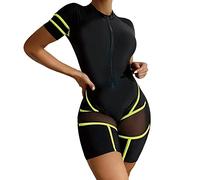 Relleno Bañador Mujer Bañador Mujer Natacion Traje de Neopreno hasta La Rodilla con 50 Y Empalme de Malla para con Bloque Color One Piece Swimsuits Volantes (Green S)