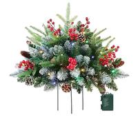 Relleno de urna artificial preiluminado para árbol de Navidad, agujas de pino esmerilado, relleno de urna real con luces y estaca de trípode, macetas navideñas resistentes a la intemperie para