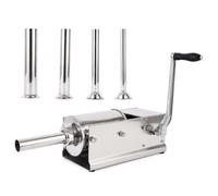 Relleno manual de carne horizontal de acero inoxidable de 3 L | Llenadora de salchichas de manivela de doble velocidad con 4 tubos de relleno para un llenado eficiente de la carcasa y fácil