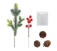 Rellenos de ollas de Navidad - Real Touch Plants Pine Conos | Branches Christmas Red Berry Stems,for Crafts as voces for vases fWreath Table Centerpieces Decoración del hogar Boda Holiday Farmhouse