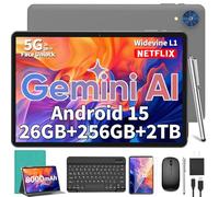 Relndoo - tablet Android 15 de 10.1 pulgadas con teclado, 24 GB+256 GB+2 TB expandible, tabletas 2 en 1 con funda de teclado y lápiz capacitivo, Gemini AI, 8 núcleos, 8000 mAh, 5G WiFi, GMS, GPS