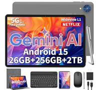 Relndoo - tablet Android de 10.1 pulgadas Android 15 con teclado, 24 GB+256 GB+2 TB expandible, tabletas 2 en 1 con funda de teclado y lápiz capacitivo, Gemini AI, 8 núcleos, 8000 mAh, 5G WiFi, GMS