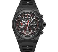 Police Sonic - Reloj cronógrafo para hombre, esfera negra, correa de silicona negra, con caja de acero inoxidable, estilo moderno