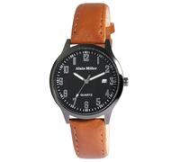 Reloj Alain Miller para hombre, negro, marrón, análogo, fecha, piel sintética, cuarzo, marrón, Marrón