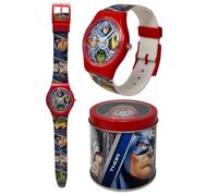 Reloj analógico Avenger Marvel reloj para niños en caja de lata, rojo