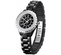 Reloj analógico de cuarzo con cristal de Swarovski, resistente al agua, de cerámica blanca, para mujer, Negro -