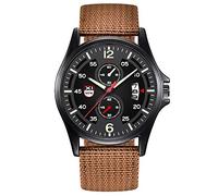 Reloj analógico de cuarzo con fecha de cuarzo para hombre, reloj de pulsera de nailon para hombre, café, talla única