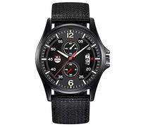 Reloj analógico de cuarzo con fecha de cuarzo para hombre, reloj de pulsera de nailon para hombre, negro, talla única