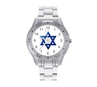 Reloj analógico de cuarzo para hombre, con correa de acero inoxidable, con bandera de Israel, para negocios