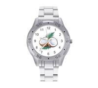 Reloj analógico de cuarzo para hombre con correa de acero inoxidable y hojas de palma de coco, reloj de pulsera de negocios