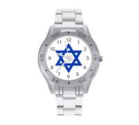 Reloj analógico de cuarzo para hombre, con diseño de bandera de Israel, hexagrama, correa de acero inoxidable, reloj de pulsera de negocios