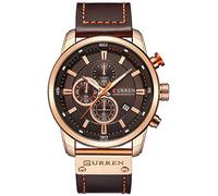 Reloj analógico de cuarzo para hombre, correa de cuero, clásico, casual, acero inoxidable, impermeable, cronógrafo, fecha, color marrón oscuro, Marrón oscuro, Deportes