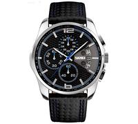 Reloj analógico de Cuarzo para Hombre, Correa de Piel Negra, cronógrafo, Resistente al Agua, Reloj Deportivo, Color Amarillo