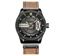 Reloj analógico de cuarzo para hombre, estilo militar, deportivo, correa de piel, color negro y marrón, Negro Marrón, Militar
