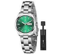 Reloj analógico de cuarzo para mujer con correa de acero inoxidable de plata para mujer, forro polar verde con licencia oficial de star wars silent one crew.,