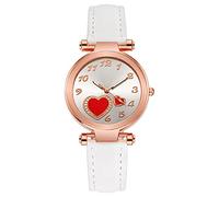 Reloj analógico de cuarzo para mujer, diseño de corazón, correa de piel, esfera digital romana, reloj de cuarzo casual para mujeres y hombres, blanco, talla única