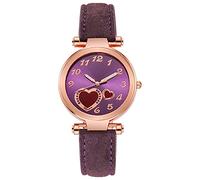 Reloj analógico de cuarzo para mujer, diseño de corazón, de moda, informal, con correa de cuero, para cumpleaños, para hombre, morado, talla única