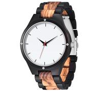 Reloj analógico de madera clásico de cuarzo para hombres y hombres, reloj minimalista de madera para papá, marido y novio, Blanco