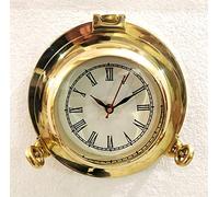 Reloj analógico de pared náutico de latón macizo brillante con ojo de buey para colgar en la pared y decoración del hogar