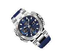 Reloj analógico Digital - Reloj de Doble Pantalla, Deportivo Impermeable para Hombre y Mujer, de Acero Inoxidable, cómoda Correa de Silicona | Relojes analógicos Digitales utilizados, Silver Blue