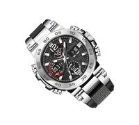 Reloj analógico Digital - Reloj de Doble Pantalla, Deportivo Impermeable para Hombre y Mujer, de Acero Inoxidable, cómoda Correa de Silicona | Relojes analógicos Digitales utilizados, Plata y