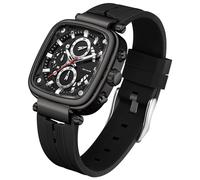 Reloj analógico para hombre, rectangular, de cuarzo, resistente al agua, iluminación con 3 esferas, 6 manecillas, cronógrafo, cronómetro, fecha, diseño cuadrado, retro, blanco y dorado, Negro , Retro