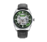Reloj Automático Clásico de Hombre Ref. 401407-67, Caja de Acero con Cristal de Zafiro y Correa de Piel Negra, Esfera Verde Transparente - Elegancia y Tecnología