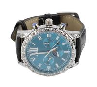 Reloj Automático para Hombre, Reloj de Pulsera Mecánico con Calendario y Fases Lunares para Uso Diario (Correa Negra con Esfera Azul.)