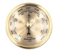 Reloj barómetro de metal con manómetro para clima interior - 70 mm de diámetro mecánico decorativo montado en la pared, sin batería (dorado)